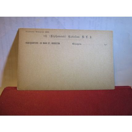 7th (BLYTHSWOOD) BATTALION HIGHLAND LIGHT INFANTRY antique staionery postcard =