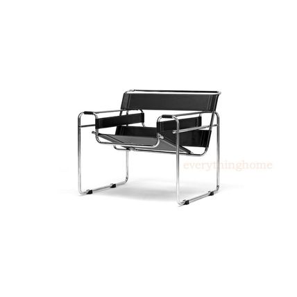 Black Faux Leather Strap and Chrome Bent Steel Tube Accent Lounge Chair