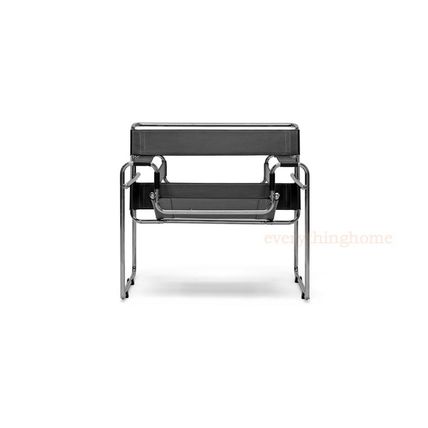 Black Faux Leather Strap and Chrome Bent Steel Tube Accent Lounge Chair