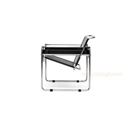Black Faux Leather Strap and Chrome Bent Steel Tube Accent Lounge Chair