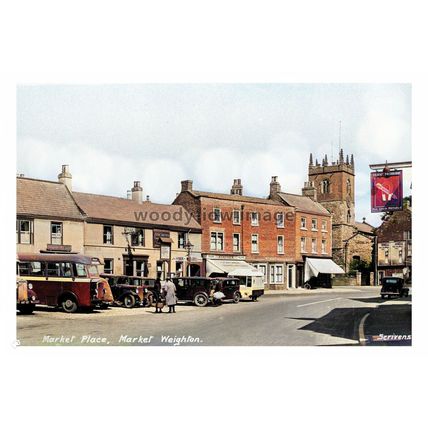 ptc1453 - Yorks' - Pub & Church in Market Place of Market Weighton - print 6x4