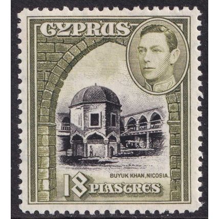 Cyprus KGVI 1938-51 18pi Black Olive-Green SG160 Mint MH