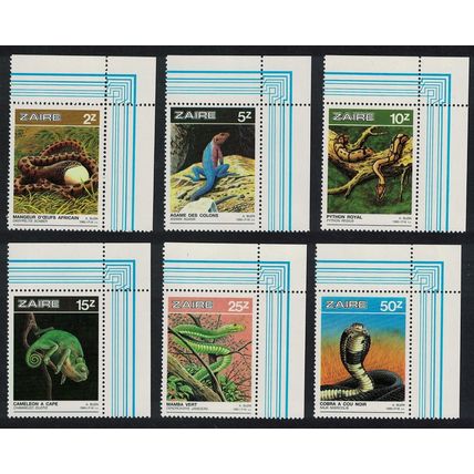 Zaire Reptiles 6v Corners 1987 MNH SG#1273-1278 MI#939-944 Sc#1231-1236