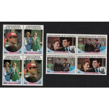St. Vincent Gren Royal Wedding Prince Andrew 4v Blocks of 4 1986 MNH