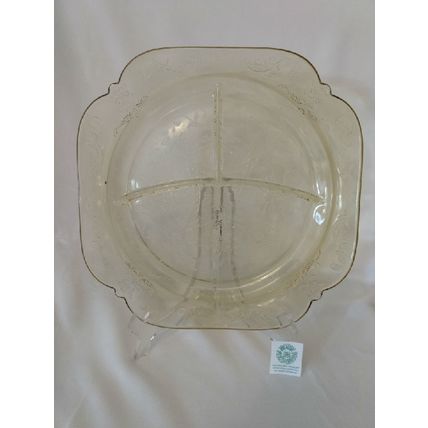 FEDERAL DEPRESSION GLASS MADRID PATTERN YELLOW AMBER GRILL PLATE DIVIDED DISH