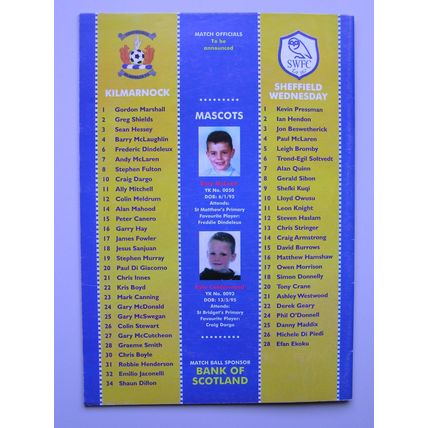 KILMARNOCK v SHEFFIELD WEDNESDAY Friendly 27/07/2002