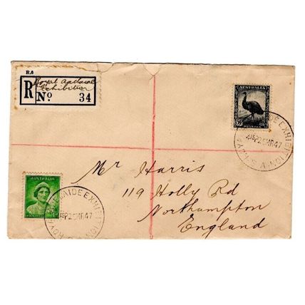 Stamp 1952 Australia Royal Adelaide Exhibition 1947 Registered souvenir cover
