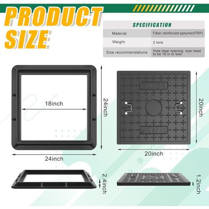 24 X 24 Inches Frp Solid Square Septic Tank Lid and Base with Handles Manhole Co
