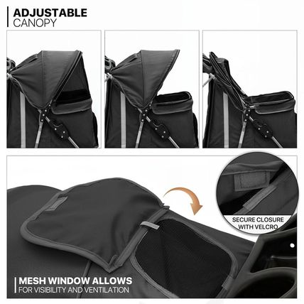 Monibloom Foldable Pet Stroller with Weather Cover, 3 Wheels Pet Strolling Cart