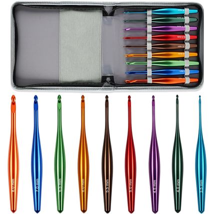 Svartur Crochet Hooks Ergonomic, 9Pcs Hand-Polished Aluminum Crochet Needles (3.