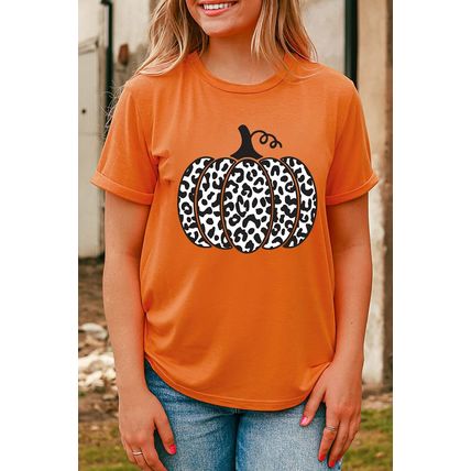 Orange Leopard Pumpkin Graphic Daily Fashion Tee