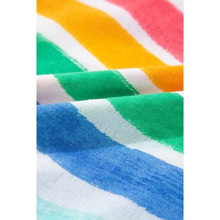 Rose Red Rainbow Stripes Ruffled Hem Drawstring V Neck Tank Top