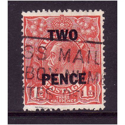 AUSTRALIA 1930 SG 119 2d on 1 1/2d GOLDEN SCARLET FINE USED#2