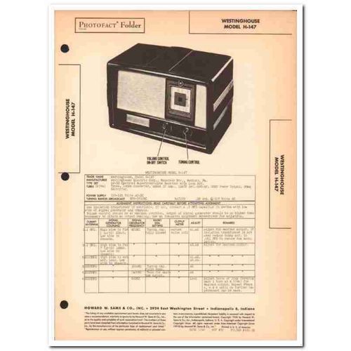 westinghouse model h-147 5tube am radio receiver sams photofact manual