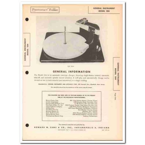 general instrument model 204 phonograph phono sams photofact manual