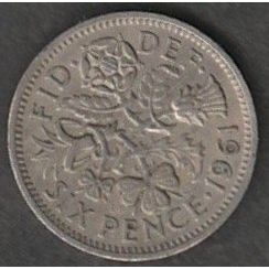 Coins. Pre-Decimal 1961 Elizabeth II Six Pence Coin
