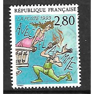 FRANCE 1993 GREETING STAMP 2F.80 MAN COURTING WOMAN ON BALCONY SG3160A FINE USED
