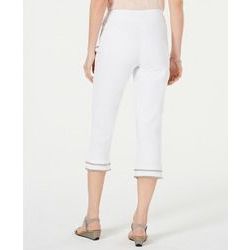 JM Collection Women's Double-Tier Embellished Capri Pants - White -Size: M