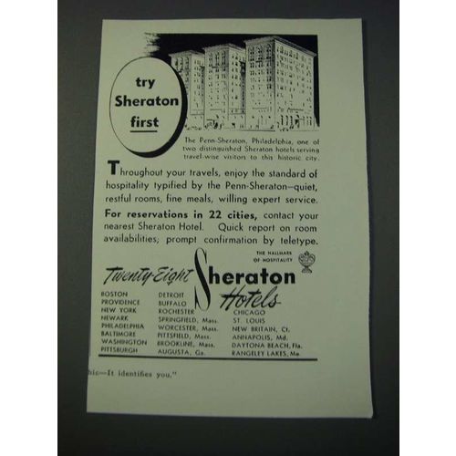 1948 Penn-Sheraton Philadelphia Hotel Ad - Try Sheraton First