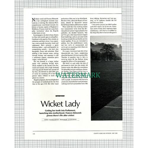 X1953) Frances & Phil Edmonds Cricketer Cricket -1989 Article