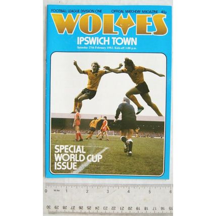 1982 programme Wolverhampton Wanderers v. Ipswich Town