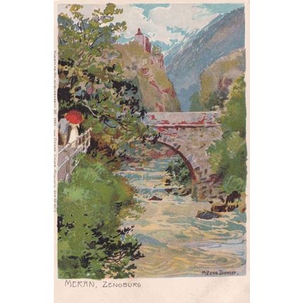 Meran Zenoburg Switzerland Old Swiss Painting Postcard