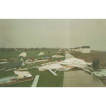 Goring By Sea Sussex Beach Huts Disaster Gale Weather Postcard