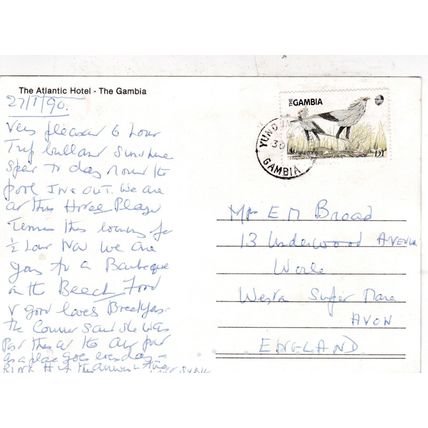 Atlantic Hotel Gambia Postcard posted 1990 VGC