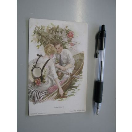 Early Reinthal Postcard -Glamorous Lady & Gent in boat -Drifting Harrison Fisher