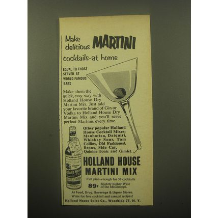 1959 Holland House Martini Mix Ad - Make delicious Martini cocktails-at home