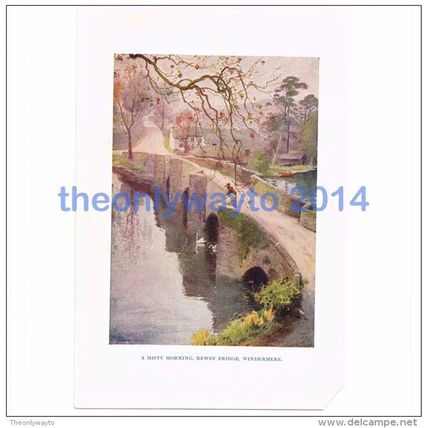 MISTY MORNING, NEWBY BRIDGE, WINDERMERE, CUMBRIA, BOOK ILLUSTRATION, 1925