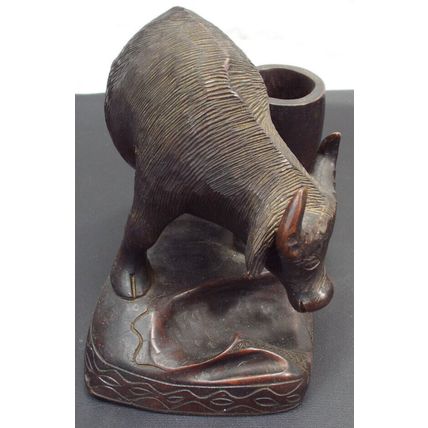 RARE Vintage Hand Carved Dark Rosewood Wooden Water Buffalo Ox Bull Statue HEAVY