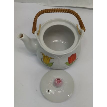 Vintage Tulip Time Teapot White Ceramic Tulips Beautiful Shafford Japan