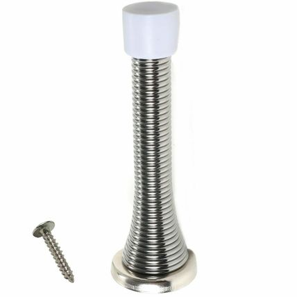 2x Chrome Sprung Door Stops Wall Mount Metal Spring Doorstops Silver Home Office