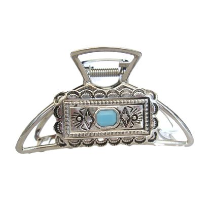 Large hair claw clip turquoise blue stone western design metal native
