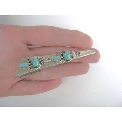 Alligator hair clip turquoise blue stone western design metal 3 inch