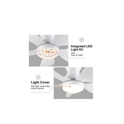 YUHAO 30 in. Indoor/Outdoor Integrated LED Light Flush Mount White Fan w/ Remote