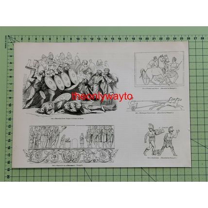Roman Warfare & Scenes From Gladiatorial Games, Book Illustration (Print), 1850
