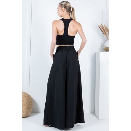 Large Hem Wide Leg Pleated Solid Pants