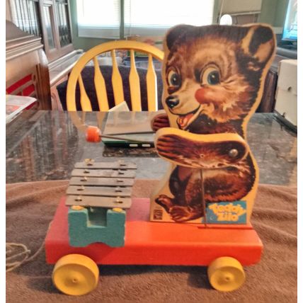 Old Vintage Original Fisher Price Teddy Zilo # 752 10 1/2" Tall Working 1948
