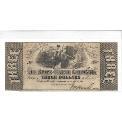 1863 The State of North Carolina Genuine $3.00 Bill No Reserve lets see what goe