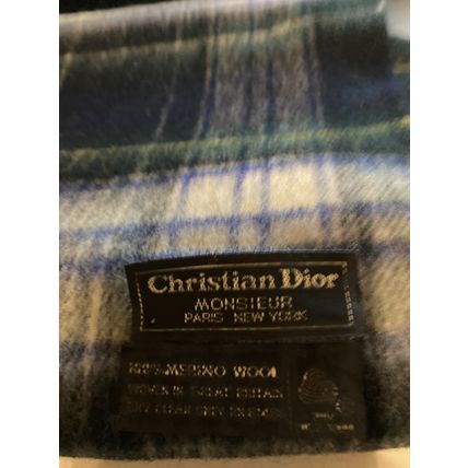 Christian Dior 100% Merino Wool Blue Plaid Scarf