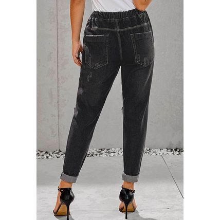 Gather Round Distressed Pocketed Denim Jogger Pants