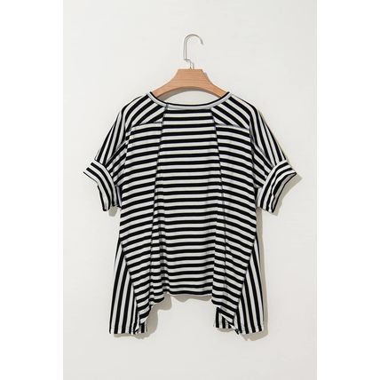 Black Stripe Batwing Sleeve Crewneck Oversized Top