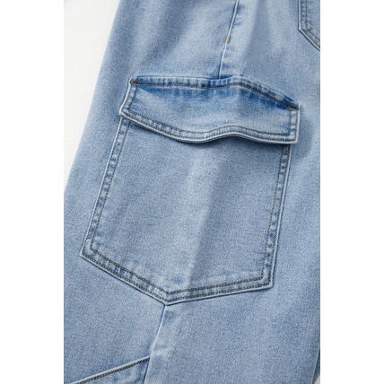 Beau Blue Bowknot Decor Boyfriend Cargo Jeans