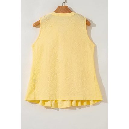 Yellow Cream Bow Tie Notched Neck Pleated Tank Top