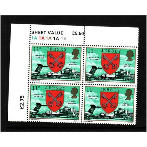 JERSEY 1980 SG 145 11p JERSEY AIRPORT BLOCK 4 VALS U/M MINT