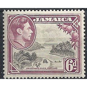 Jamaica 1950 SG128a 6d Grey & Purple Perf 13.5x14 Mounted Mint . ..