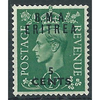 BMA Eritrea (Somalia) 1948 E1 5c on 1/2d Pale Green Mounted Mint....