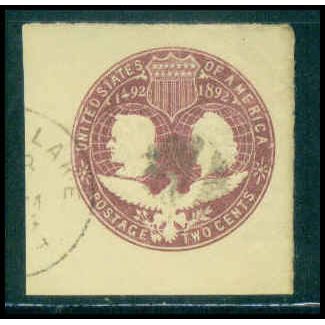 Used U349 2c Columbus and Liberty Fine Cut Square TIII WA2916